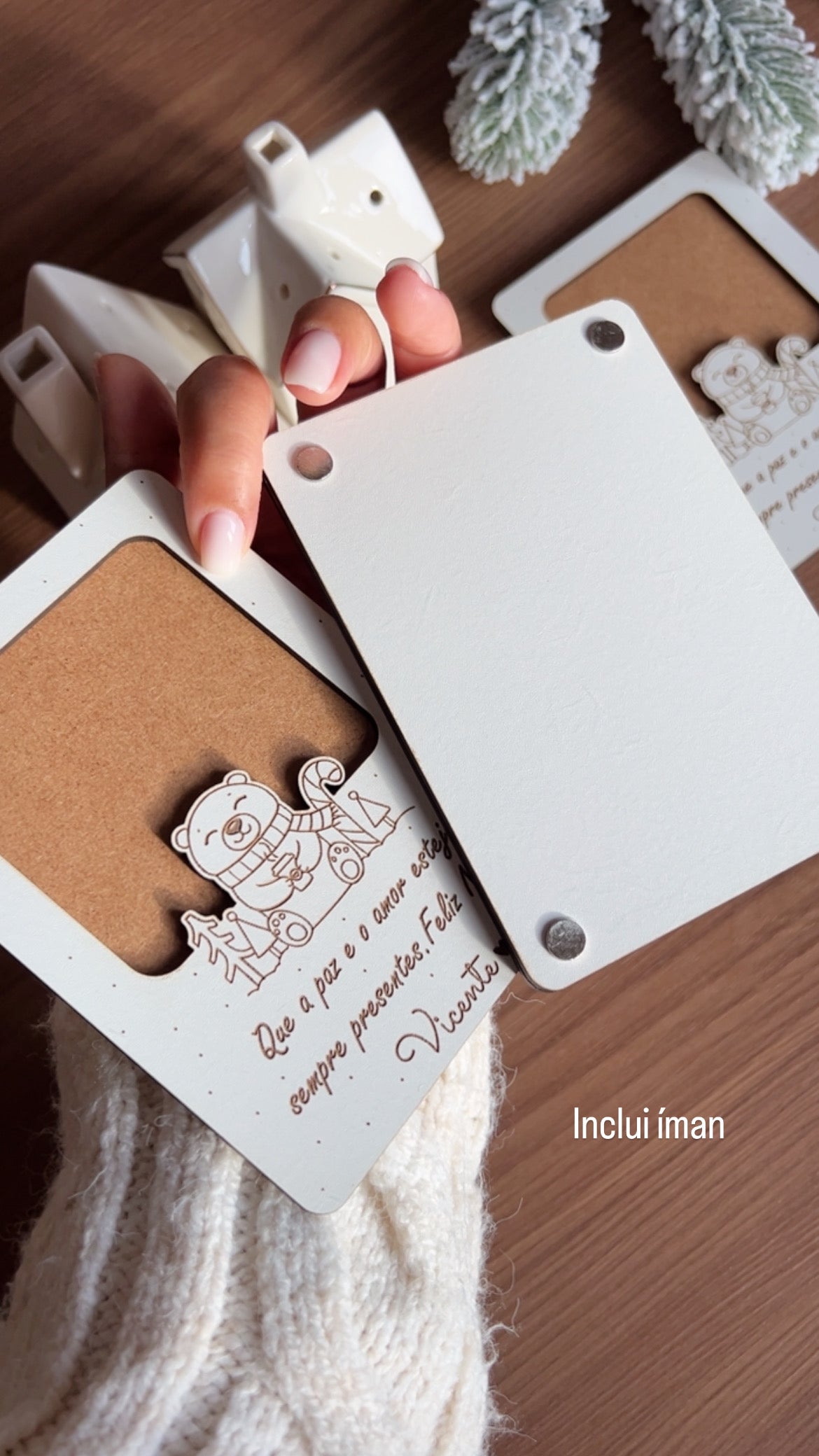 Moldura de Natal Personalizada com Foto e Frase – Presente Especial para Bebés, Pais e Avós