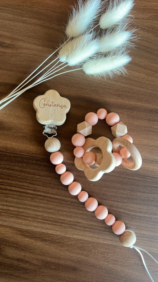 Prende chupeta e brinquedo Flor