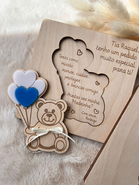 Convite para Padrinhos Destacável Formato Ursinho