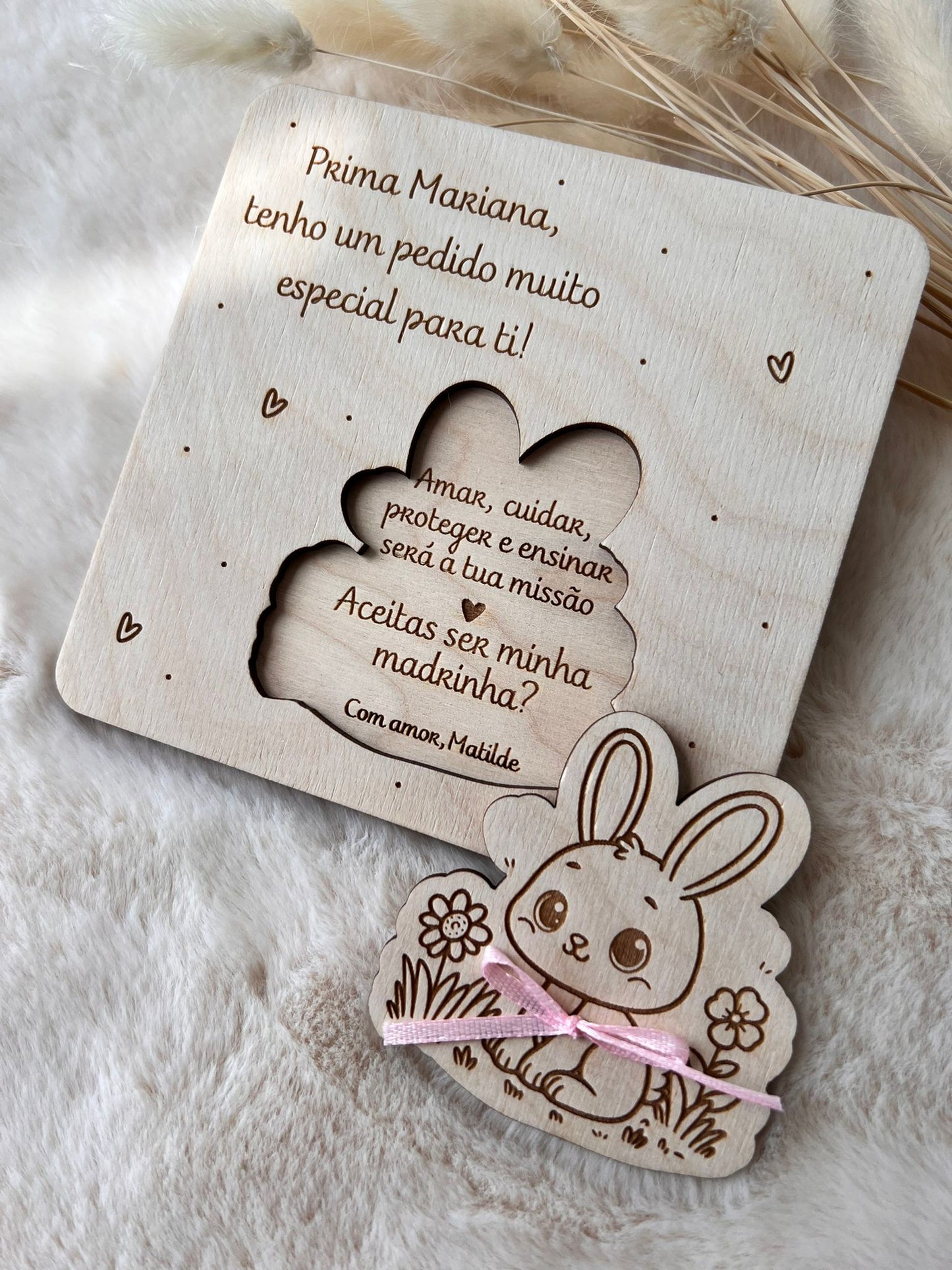 Convite para Padrinhos Destacável Formato Coelhinho