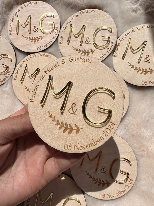 Lembrança personalizada para Batizado de gémeos/primos com saco de organza