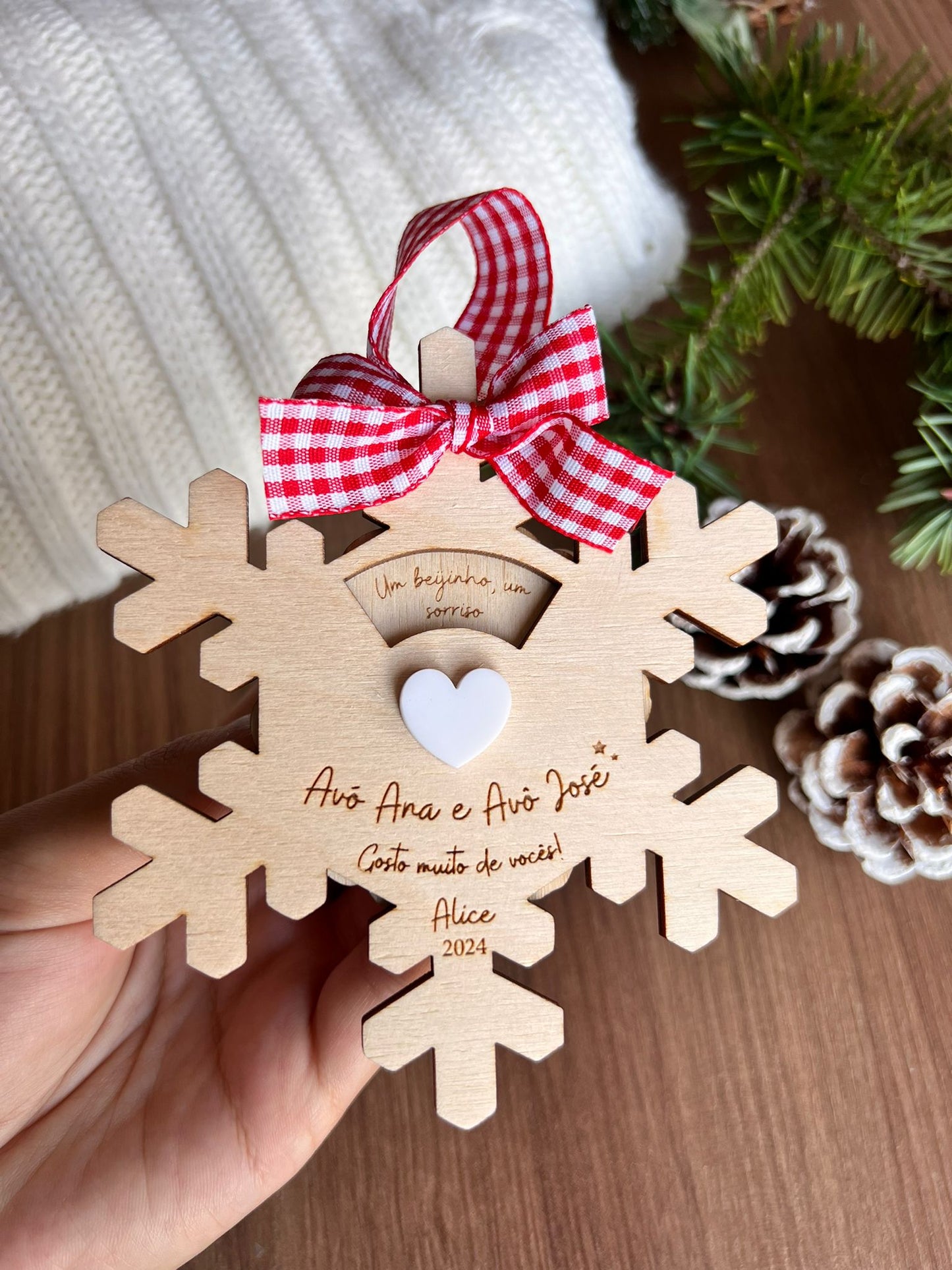 Pendente Personalizado de Natal – Floco de neve rotativo