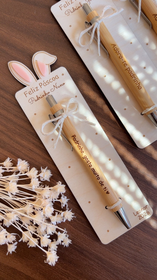 Lembrança / Caneta em Madeira e Bambu | Presente para Padrinhos, Avós e Família | Caneta Gravada com Nome