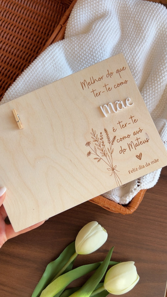 Moldura personalizada em madeira para o Dia da Mãe / Avó com foto e mensagem