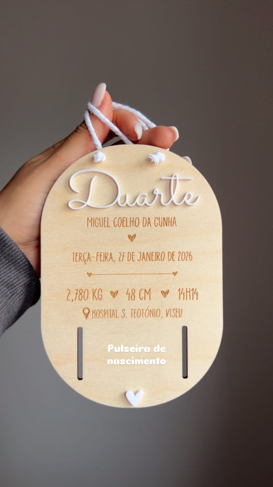 Plaquinha de nascimento para pulseira de bebé