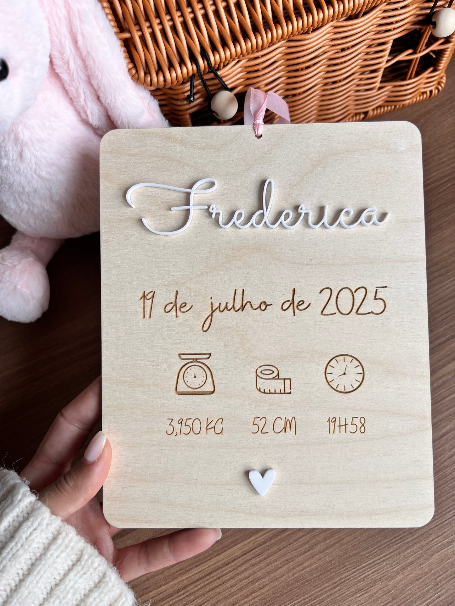 Plaquinha retangular de nascimento para bebé