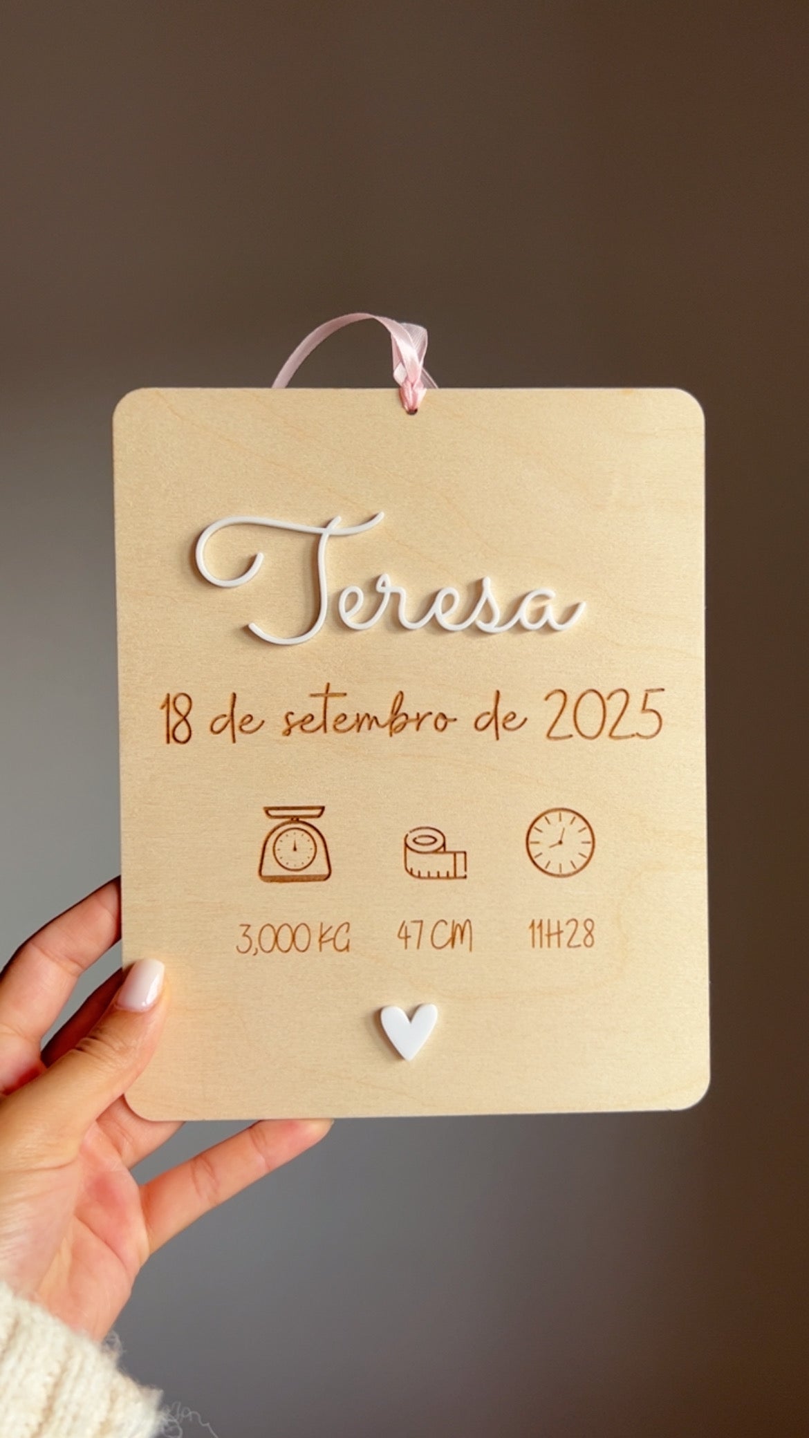 Plaquinha retangular de nascimento para bebé