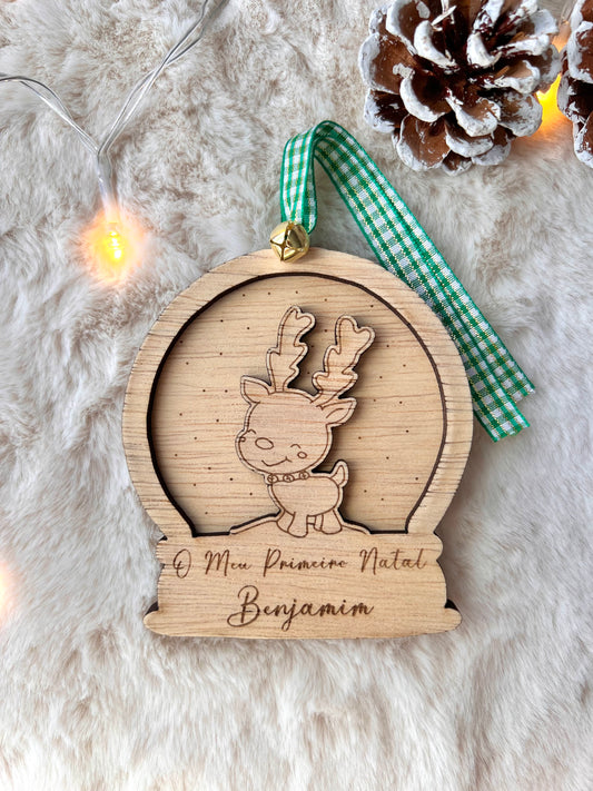 Bola de Natal em madeira "O Meu Primeiro Natal"