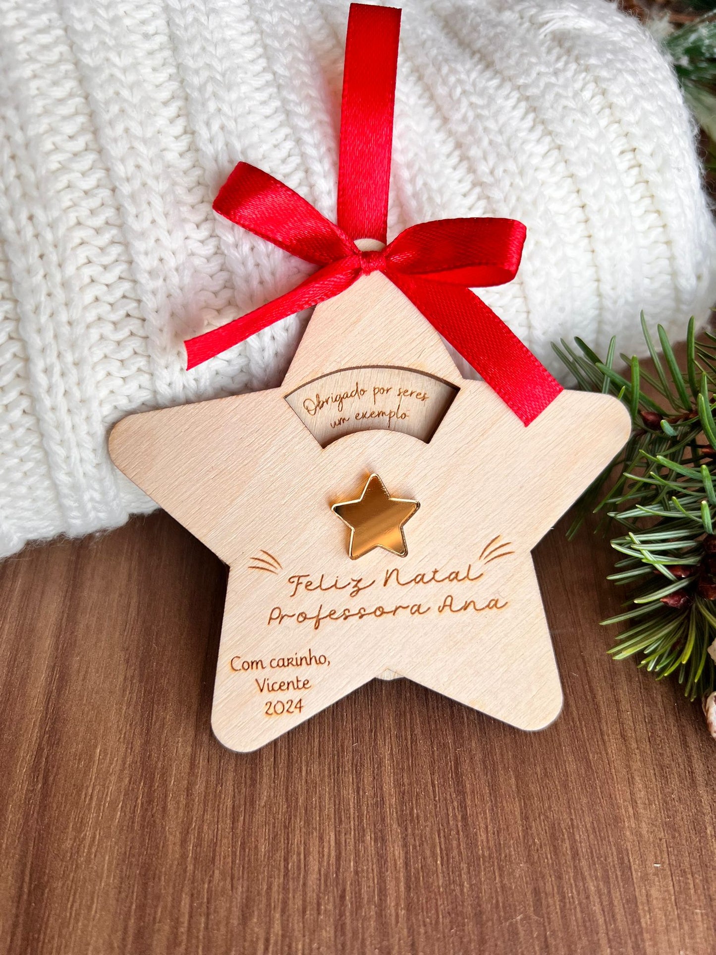 Pendente Personalizado de Natal – Estrela Rotativa