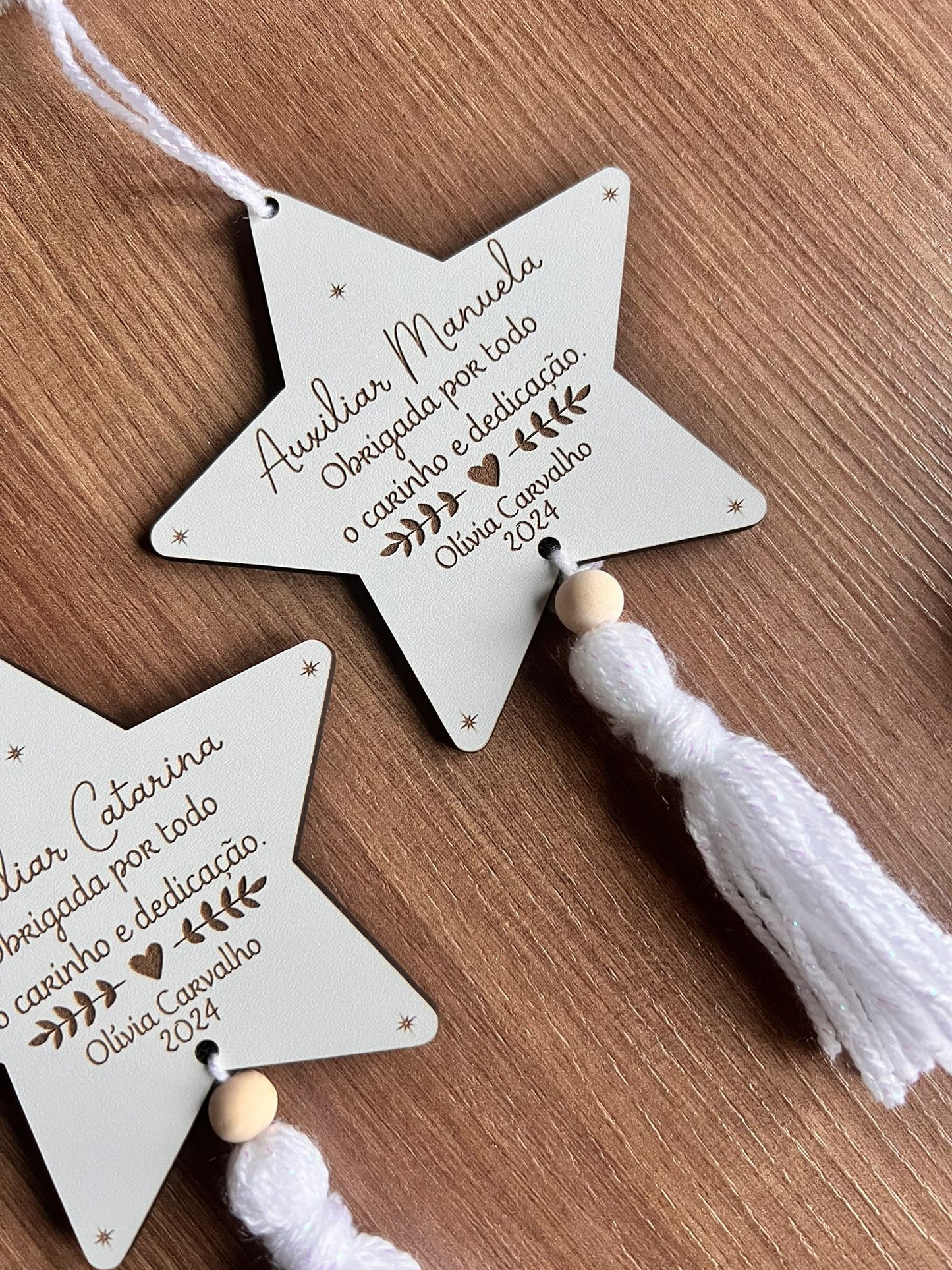 Lembrança Estrela de Natal Personalizada para educadora / Auxiliar / Professor