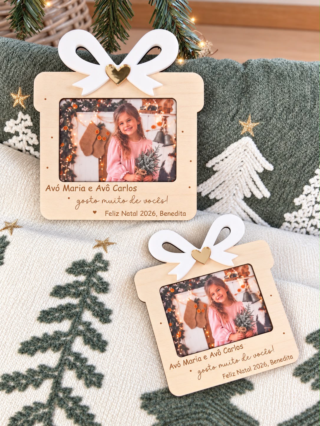 Lembrança de Natal para avós moldura ou íman de frigorífico em madeira de bétula e fotografia impressa personalizada da loja Lucky Me.